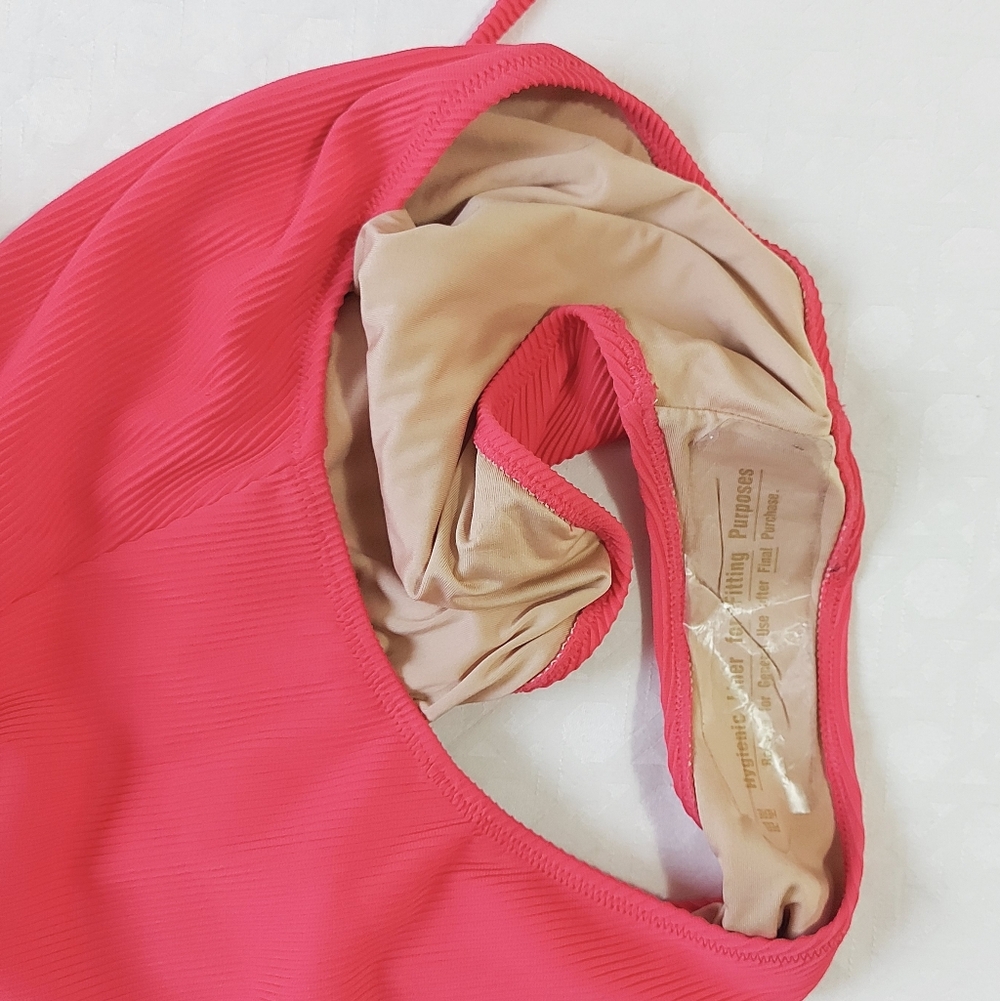 Old Navy Halter Neck Tie One Piece Swimsuit XL Textured Pink Lined Beach Wear - Picture 8 of 8